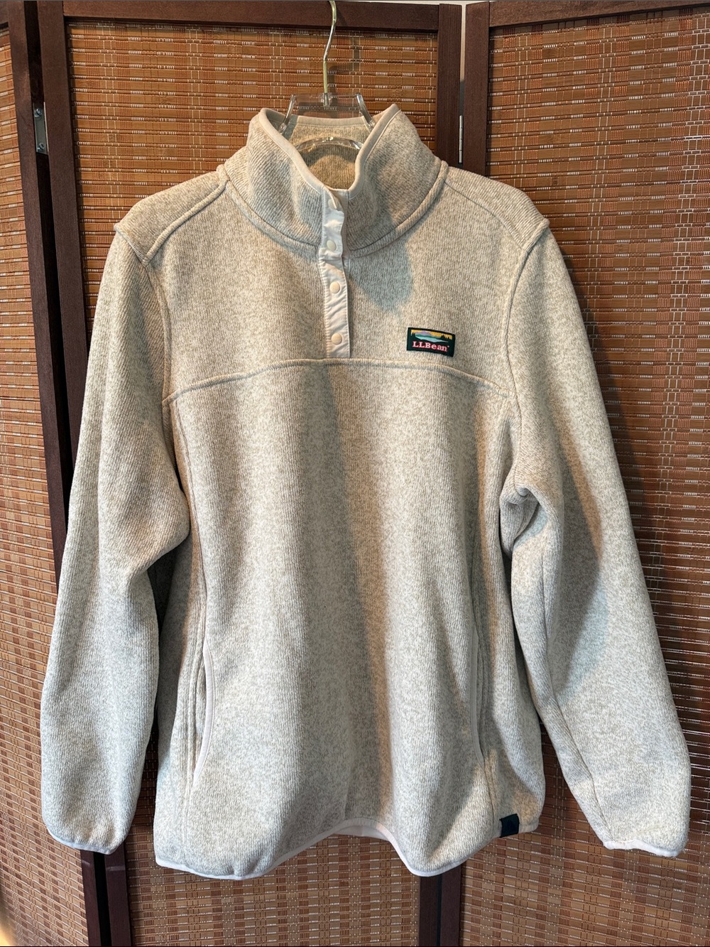 LL Bean Sweater Fleece Pullover Womens XL Sailcloth Cream Snap Neck